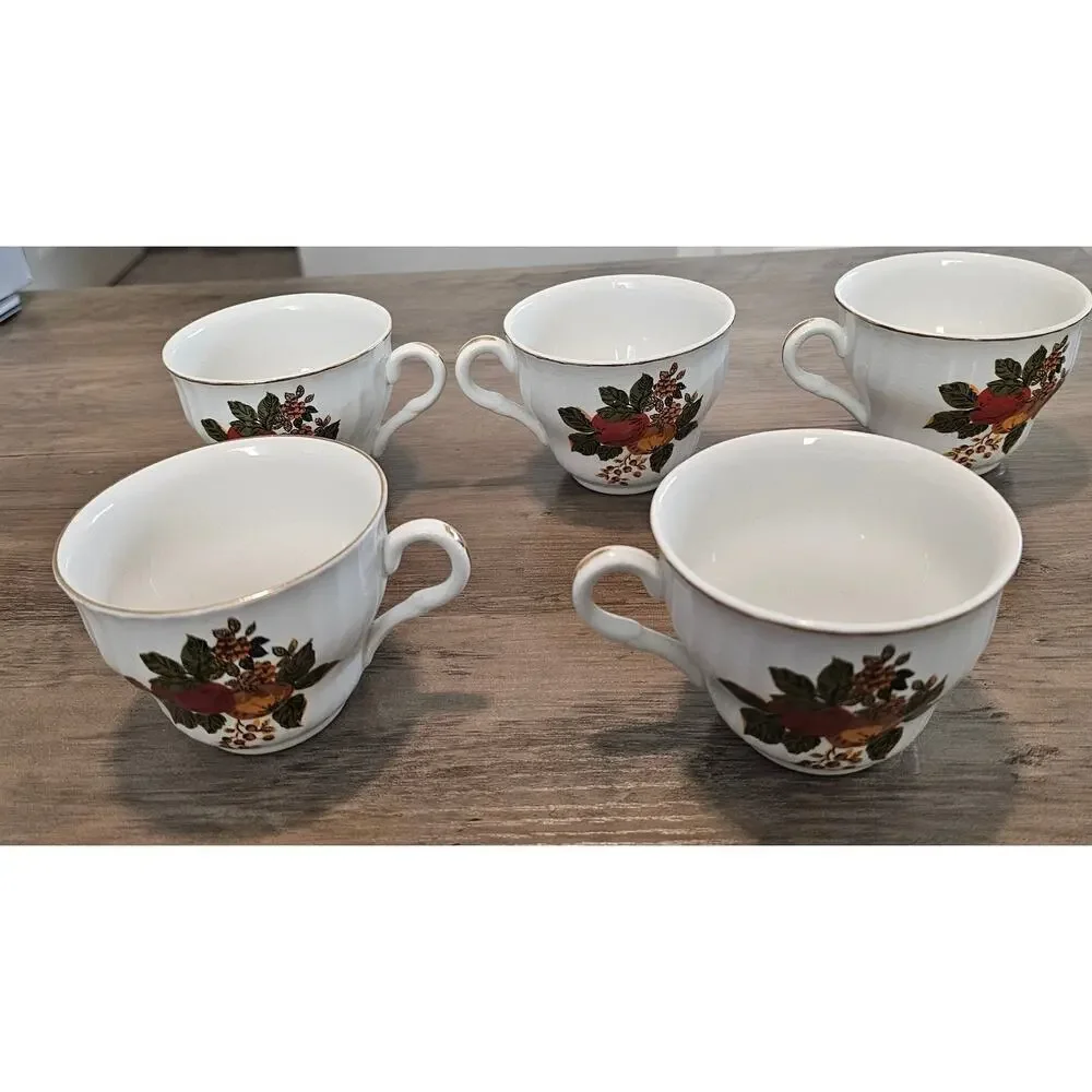 Vintage Enoch Wedgwood English Harvest Teacups Floral Coffee Cups 5-Set Cottage